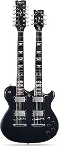 WestCreek DOUBLE TROUBLE Electric Guitar Double Neck 12 String & 6 String Guitar, Rosewood Fretboard and Mahogany Body (Black)