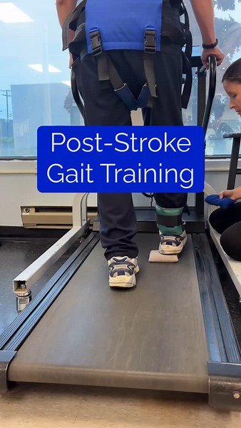 💥Walking with a purpose after a stroke. 🧠Strengthening the mind-body connection, one step at a time. During this treadmill session, our friend Paul is walking with an ankle weight on his affected leg while stepping over beanbags placed by his therapist. ⁠ ⁠ 🎯This targeted exercise helps retrain purposeful, controlled movement after stroke—while also preparing the body to respond to unexpected obstacles during walking. ⁠ ✅ Encourages use of affected leg⁠ ✅ Promotes ⬆️ step height & foot cleara