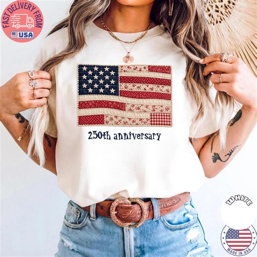 Retro American Flag Shirt, Faux Patchwork USA Shirt, Comfort Colors 4th of July Tee, Vintage Patriotic Shirt, USA Flag Graphic, Gift for Her - Etsy