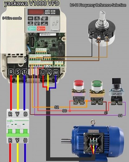 Yaskawa V1000 VFD 3-Wire Wiring | Potentiometer Speed Control | Complete Connection Diagram
