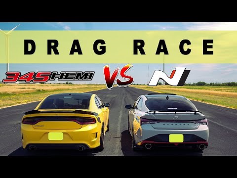 2022 Elantra N DCT vs Dodge Charger Hemi 5.7 Daytona, closer than expected. Drag and Roll Race.