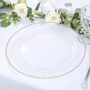 10-pack Economy Plastic Charger Plates 13" Round Clear With Gold Beaded Rim - Stylish Dinner Party Serving Plates - Etsy