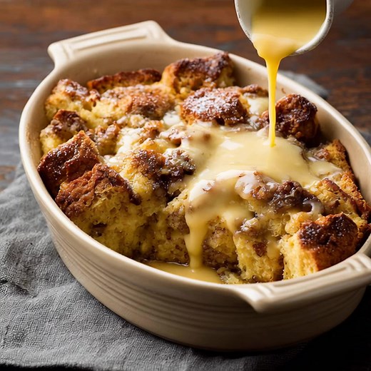 Warm Cinnamon Bread Pudding with Vanilla Custard Sauce First comment has the recipe 👇 Enjoy! | Mealmin Recipes