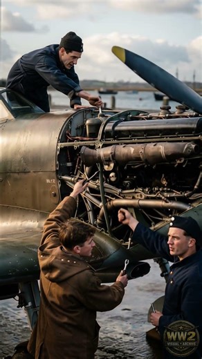 The Real Face of Carrier Operations Mechanics Fixing a Seafire on HMS Victorious