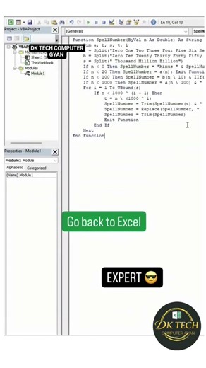 SpellNumber VBA Code in Excel🚀💯 #excel #exceltips #facebookreel