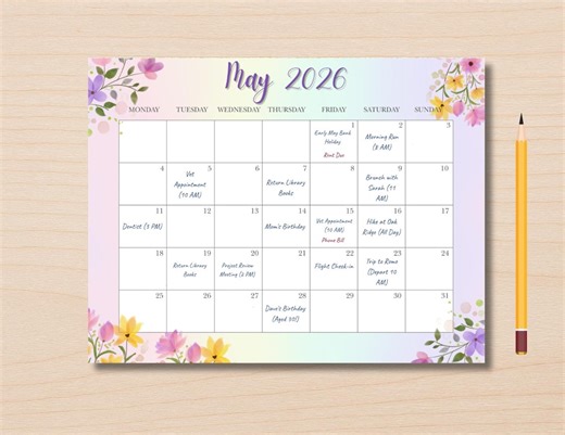 Printable May 2026 Monthly Calendar, Teacher Planner Insert, Classroom Wall Decor, School Event Tracker, Instant Download PDF - Etsy Australia
