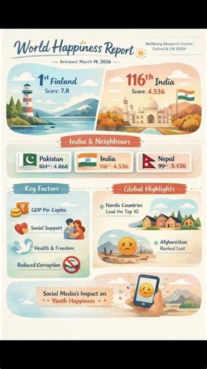 🌍 World Happiness Report 2026 is out | Current affairs