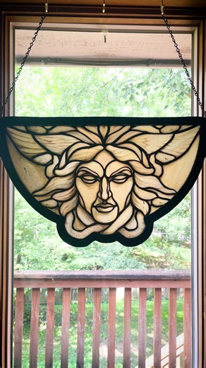 Gorgoneion Stained Glass Reveal — Framed Protective Panel