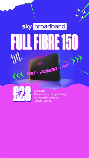 Get game changing speeds with our Full Fibre 150 for just £28 a month, now with no upfront fees. ⚡ | Sky