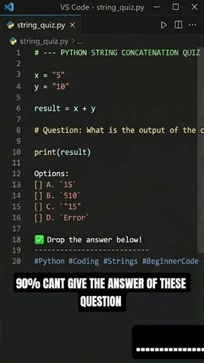 🐍 Why 5 + 10 = 510 in Python? (Junior Dev Test) #shorts #coding