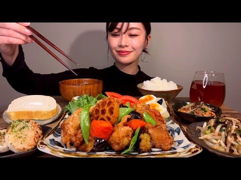 【ASMR】大戸屋風！鶏と野菜の黒酢あん定食[EatingSounds モッパン 咀嚼音 먹방]