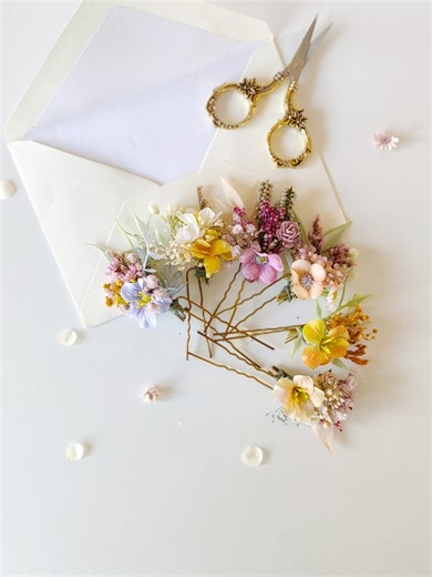 Pastel Flower Hair Pins: Boho Wedding Hair Accessories - Etsy