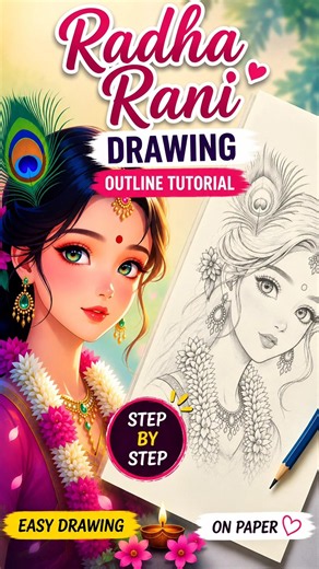 Radha Rani Outline Drawing 🌸✨ | Easy Drawing Tutorial ❤️ #shorts #radharani
