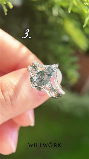 Unique Moss Agate Engagement Rings in Solid Gold | Nature Inspired Moss Agate Ring Designs