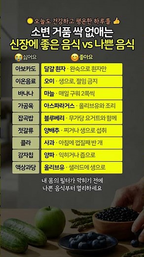 소변 거품 싹 없애는 신장에 좋은 음식 vs 나쁜 음식 9가지 #신장에좋은음식 #신장에나쁜음식