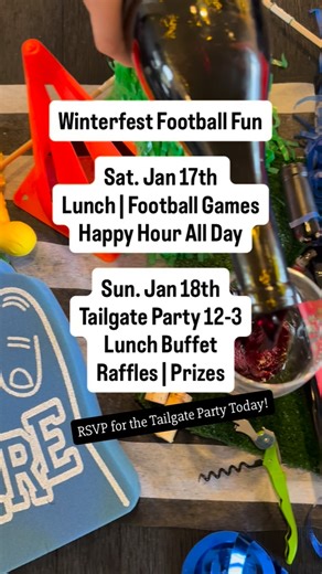 Wapato Point Cellars & the Winemaker’s Grill & Wine Bar on Instagram: "❄️Winterfest🏉Football🤩Family Fun🔥 All the big games will be on TV with some additional televisions and comfy couches brought in for the weekend. And LUNCH LUNCH LUNCH!🍔 Saturday: Lunch, All Day Happy Hour, Free Popcorn, S’mores, Fire Pits, Wine Tasting Sunday: 12-3pm Tailgate Party with Tailgate Lunch Buffet, Welcome Pours, Raffles & Prizes Free for Members, $15 for Public, $10 Member Guests and Button Holders (You will N