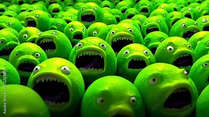Green scary monster invasion. Glowing green aliens head moving with big black eyes. ideal for sci-fi or space-themed videos.