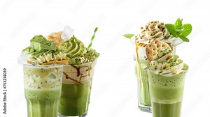 milk macha ice cream float with biscuit topping green drink with straw animated motion graphic baverage title opening motion