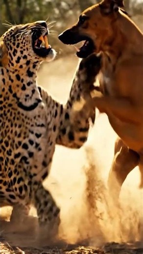 Rhodesian Ridgeback vs. Leopard: The "Lion Dog" strikes! | #shorts#leopard#wildlife#guarddog#dogvs