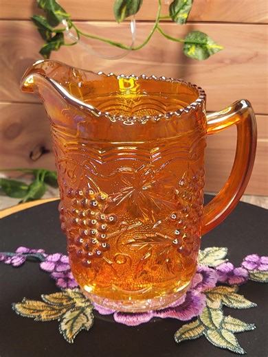 Imperial Marigold Carnival Glass Pitcher – Grapevine Pattern, Vintage 6" Iridescent Beauty - Etsy