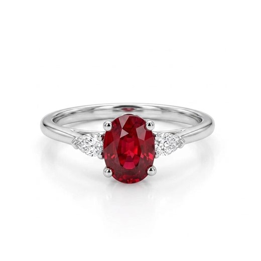 Oval Ruby Three Stone Ring | 14K White Gold Pear Lab Diamonds - Etsy