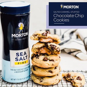 39 reactions | With the perfect balance of sweet and salty—thanks to the addition of Morton Fine Sea Salt—these Salted Caramel-Stuffed Chocolate Chip Cookies are sure to be a favorite. Now with brand new packaging, shop Morton Salt to get started on your next baking adventure! | Safeway | Facebook