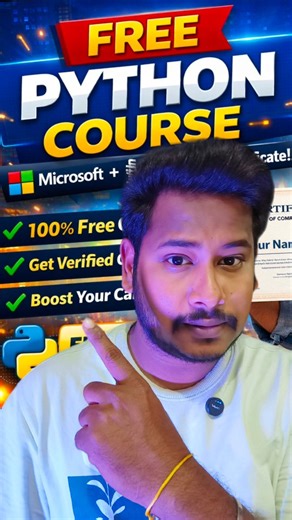 Tech Champs by rev on Instagram: "🔥 FREE Python Course with Microsoft & Govt of India Certificate! Comment “Python” and I’ll send you the link 👇🔥 Want to learn Python from scratch and get a 40-hour certified course absolutely FREE? 🐍 🎓 Certificate from Microsoft & Government of India 🕒 40 Hours Self-Paced Learning 💻 Online Mode – Learn Anytime ✅ No prior coding experience required 📈 Boost your resume & job opportunities This is perfect for: • Students • Job seekers • Freshers • Anyone in