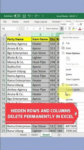 Delete Hidden Rows & Columns Permanently In #excel #exceltips #exceltricks