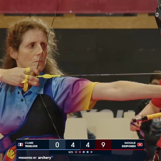 Claire Truelove pulls off the comeback of the day! 🔥 She takes the Recurve 50 gold in a thrilling finish at the Swiss Open - Lausanne. #IndoorWorldSeries | Indoor Archery World Series