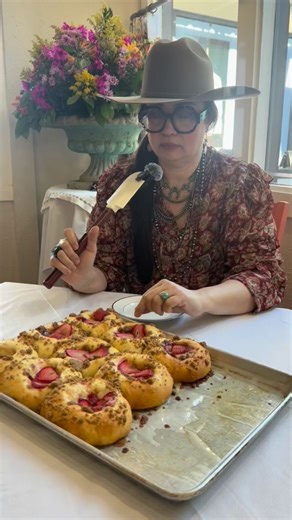 😂✨ True story (probably): Tina’s German ancestors whispered in her head while she was sleeping and graced her with this recipe. And honestly? We’re all better for it. Pillowy soft kolache dough, filled with strawberries cream cheese, topped with a sweet crumbly streusel that dreams are made of. Bigger than normal. Ridiculously good. 🍓✨ $4 each — get one today before the ancestors call it back. #kolache | The Bread Box