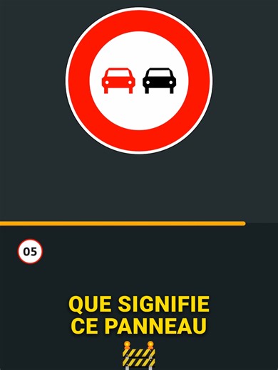 🚫 Que signifie ce panneau ? Question 5 Avez-vous déjà vu ce panneau 🚧? Il signale l'interdiction de dépasser des véhicules à moteur! 🚗 Restez derrière, même si ça roule lentement ⏳ #codedelaroute #panneaux