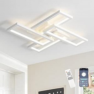 Modern LED Ceiling Light, kitchen light fixtures, Square LED Flush Mount Ceiling Light, APP and Remote Control Dimming with Memory 3000K-6500K for Dining Room, Living Room, Bedroom, Office (White)