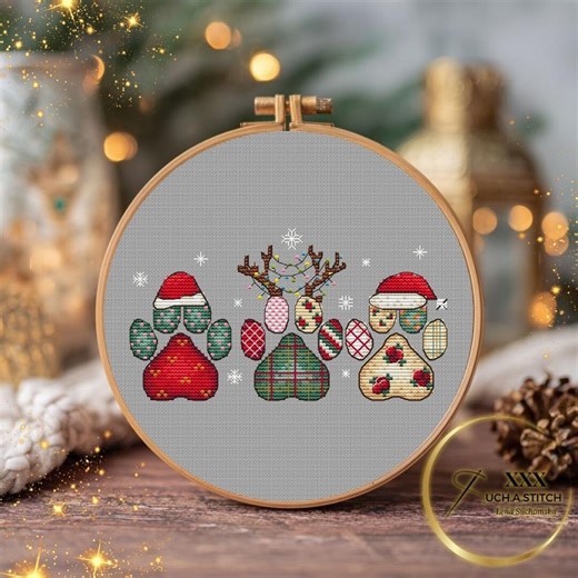 Christmas Paw Cross Stitch Pattern, Festive Pet Embroidery Design (PDF Download) - Etsy