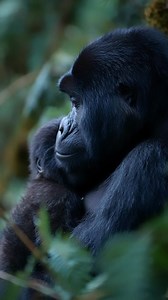 Mountain gorillas are a critically endangered subspecies found only in the misty forests of Virunga National Park in Congo and Bwindi Impenetrable Forest in Uganda. Living at high elevations, they have thick fur and form family groups led by dominant silverbacks. Fewer than 1,100 remain, making strict habitat protection essential for their long-term survival and the preservation of their ecosystem. #gorilla #mountainGorilla #primate #mammals #AnimalWorld #AnimalLife #Kongo #Uganda #Africa #zoo #
