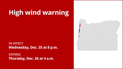 Update: Tillamook County Coast and Central Coast of Oregon under a high wind warning until Thursday morning