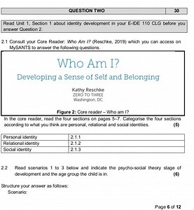 Read Unit 1, Section 1 about identity development in your E-IDE... | Filo