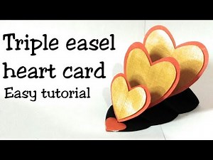 Triple Heart Easel Card Tutorial💌, easy card making idea with subtitles in english