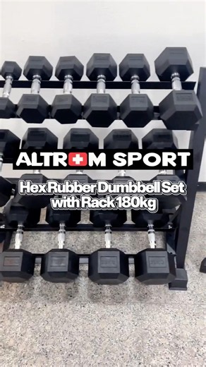 Altrom Sport Hex Rubber Dumbbell Set with Rack 180 kg