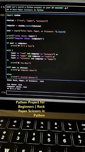 Python Project for Beginners | Rock Paper Scissors in Python#shorts