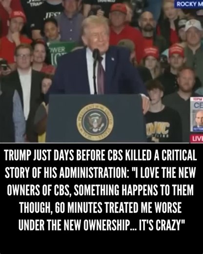 Vote In Or Out 🇺🇸 on Instagram: "Days before CBS abruptly pulled a critical 60 Minutes investigation of his administration, #DonaldTrump publicly complained about the network, singling out CBS by name. He said NBC was really bad and claimed CBS kept hitting him, adding that even under new ownership, 60 Minutes treated him worse than before. He framed the coverage as relentless and unfair, just days before the segment was suddenly taken off the air hours before it was scheduled to run.⁠ ⁠ The t