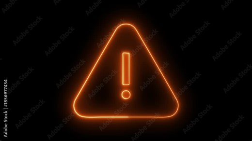 Neon line warning attention white color animation icon signal alert risk safety danger road warning sign symbol. danger risk alert road warning sign stop error signal emergency issue sign symbol
