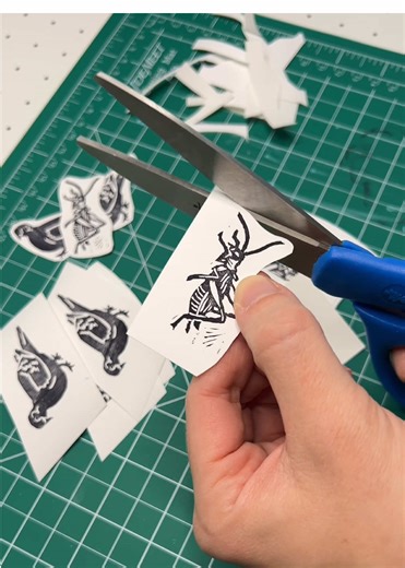 It’s two degrees outside so let’s make linocut stickers! I’ve been wanting to try these little hand printed guys for a while and so glad I finally did. I’m using Ranger permanent archival ink and Joyeza vinyl sticker paper (matte) along with my own hand carved rubber stamps. Follow for more arts, crafts, and printmaking! #stickers #blockprinting #artist #arttutorial #hobbies