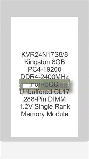 Kingston KVR24N17S8/8 8GB DDR4-2400 Desktop Memory