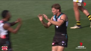 Port Adelaide highflyer Mitch Georgiades is embracing being the number one forward ahead of Thursday's Bombers clash. Ken Hinkley needs to decide who comes in to support Georgiades with Jack Lukosius sidelined for the next few months. Download the 7NEWS app: 7news.link/7newsapp #7NEWS | 7NEWS Adelaide