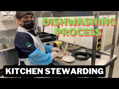 Kitchen Stewarding Dishwashing process /How to wash dishes in a restaurant kitchen/ KST