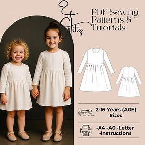 Girls Long Sleeve Cottagecore Dress Sewing Pattern (PDF) - Etsy Canada