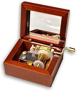 BinkeGG Brown Wooden Hand Crank Music Box with Sankyo Musical Mechanism Tune: Can't Help Falling in Love