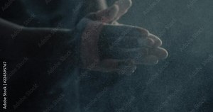 fitness man athlete hands clapping chalk powder sportsman preparing training workout in gym ready for bodybuilding strength exercise slow motion close up