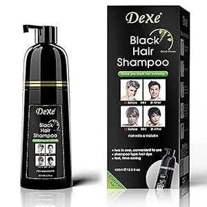 Instant Black Botanical Hair Shampoo - Gentle Ammonia-Free Unisex Formula, 3-in-1 for 100% White Coverage, Lasts 30 Days (Black)