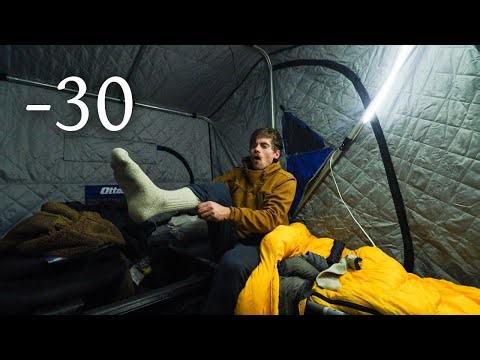 48 Hrs WINTER Camping in EXTREME Cold -30 (Lake Nipissing)